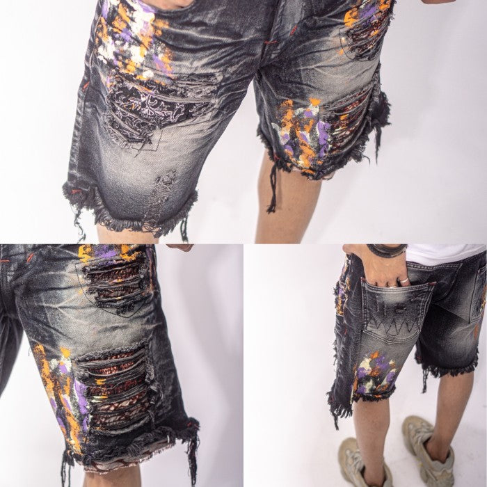 H1 batik short - Dark grey splatter - Celana Jeans