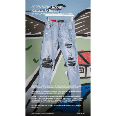 M1 tri leather - Splattered light blue - Celana Jeans