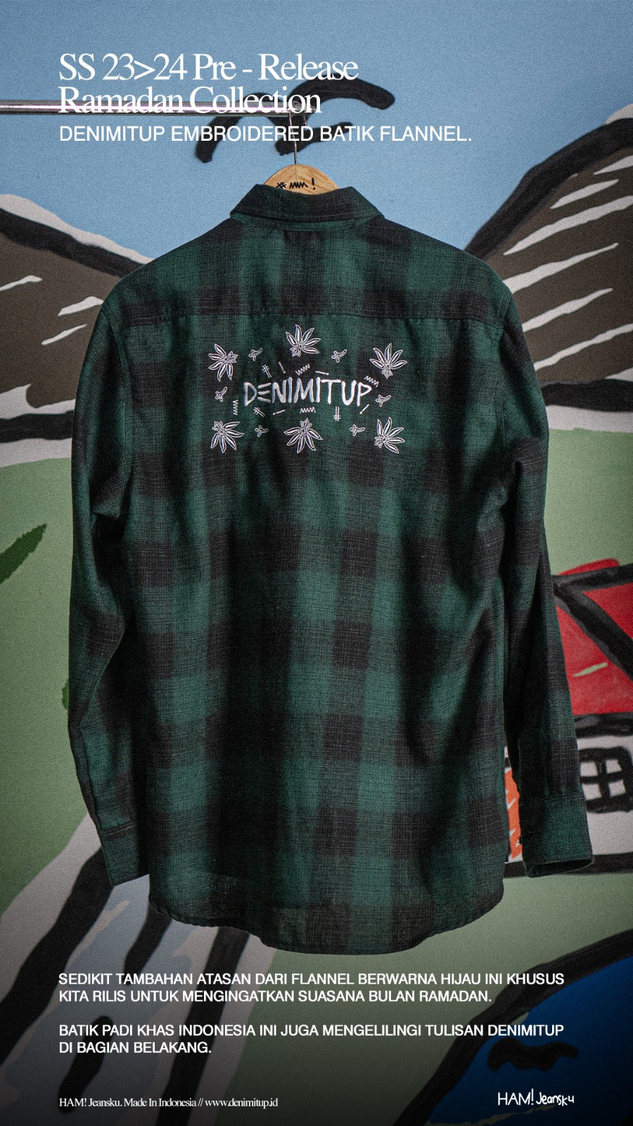 DENIMITUP - Green embroidered batik flannel - Kemeja pria